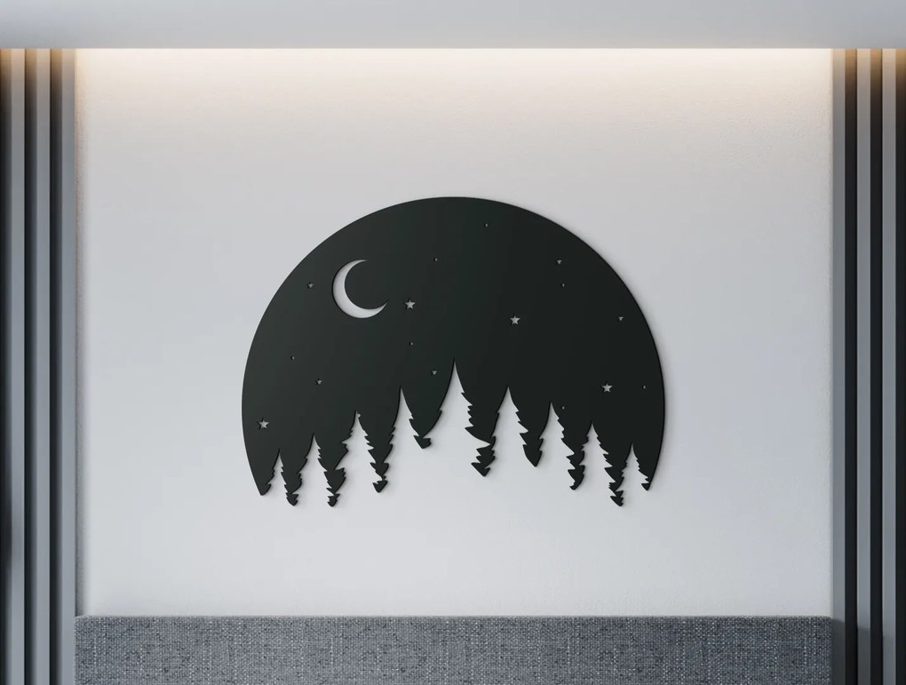 drevko Drevená nálepka Noc v lese Rozmer obrazu: 32,5 x 44,5 cm, Farba dekorácie: Čierna