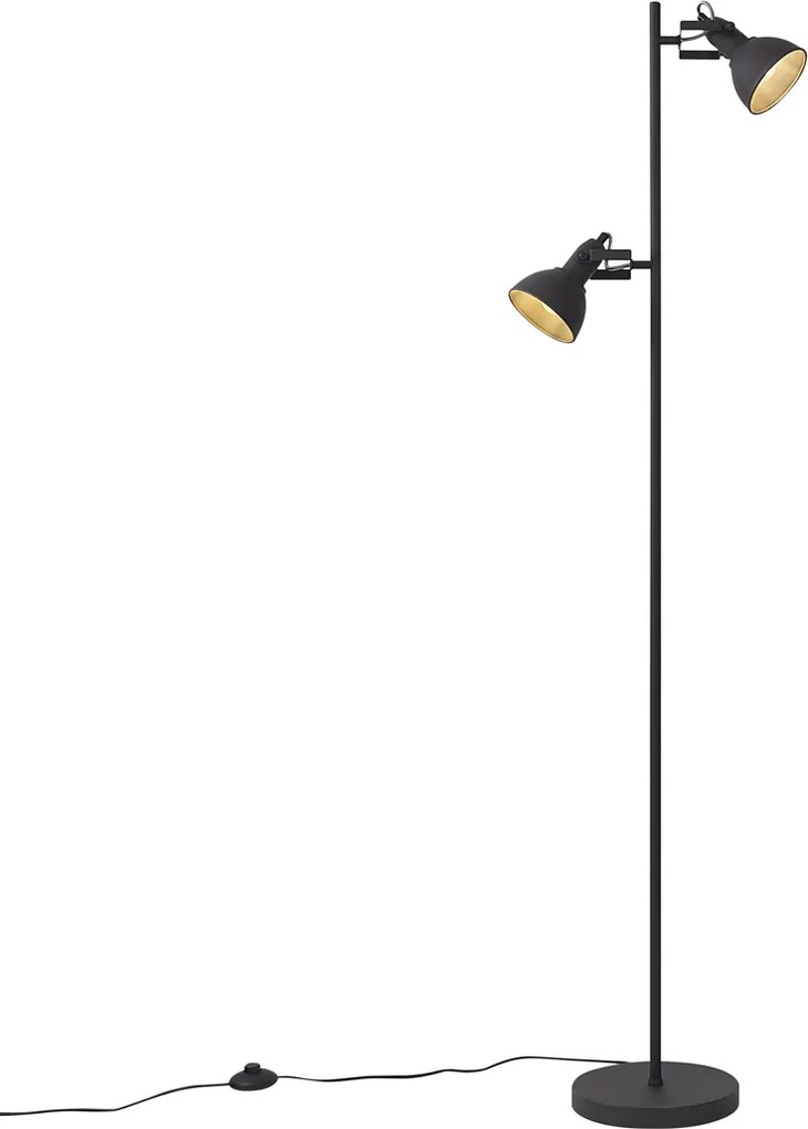Priemyselná stojaca lampa čierna s drevom 2-svetlá - Jakub