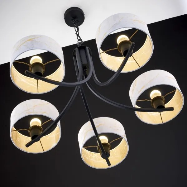 Jupiter 2104 - Luster na reťazi ARTHUR 5xE27/15W/230V biela/čierna/mramorový dekor