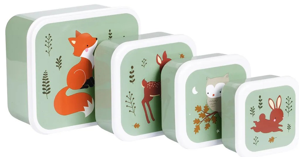 A Little Lovely Company - súprava štyroch desiatových škatuliek - kamaráti z lesa - zelená