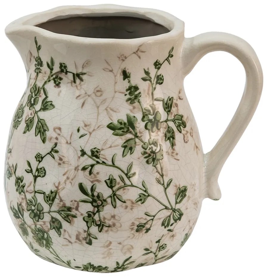 Keramický dekoračný džbán so zelenými kvetmi Ganni green - 16*13*15 cm