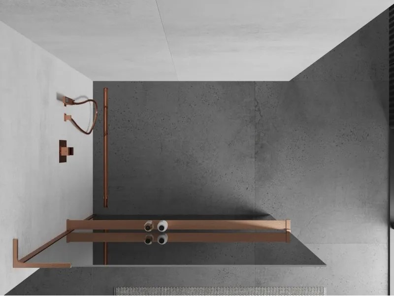 Mexen Kioto+ L, sprchová zástena Walk-In s poličkou a vešiakom 80 x 200 cm, 8mm sklo vzor zrkadlo, medený matný profil, 800-080-123-65-50