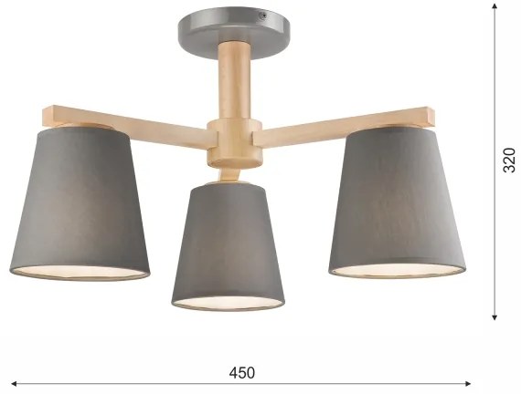 Prisadený luster ELLIE 3xE27/60W/230V šedá/buk