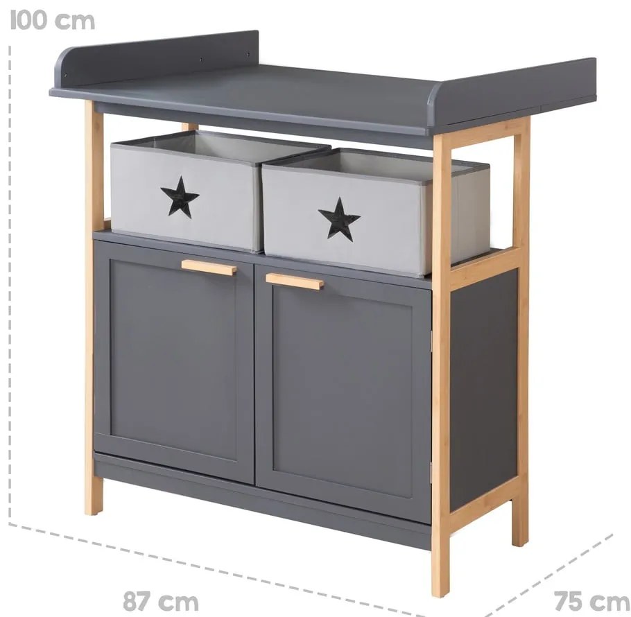 Antracitovosivá nízka detská komoda s prebaľovacím pultom 87x75 cm Berlin – Roba