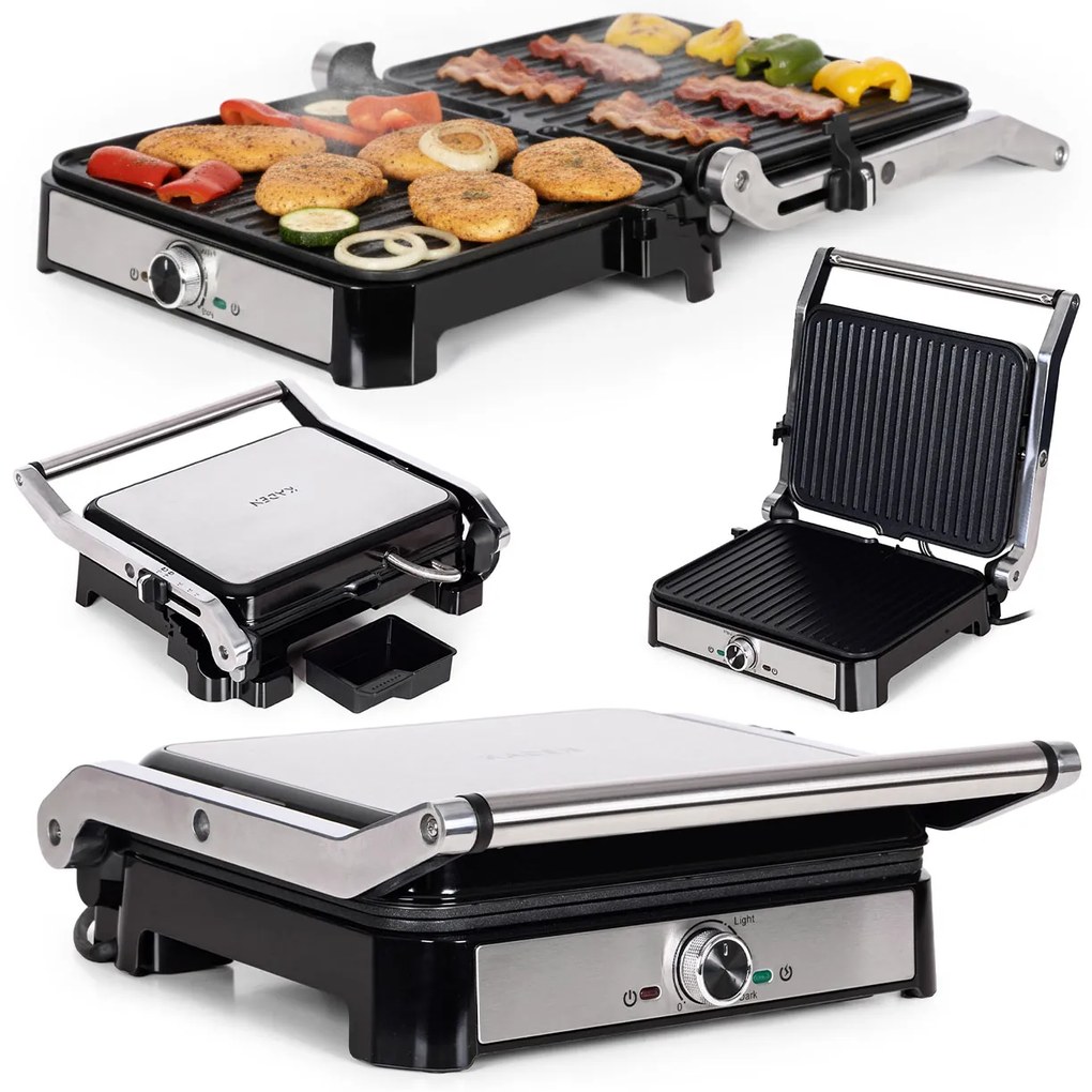 KADEN Elektrický kontaktný gril panini, vrúbkované platne 2000W KADEN