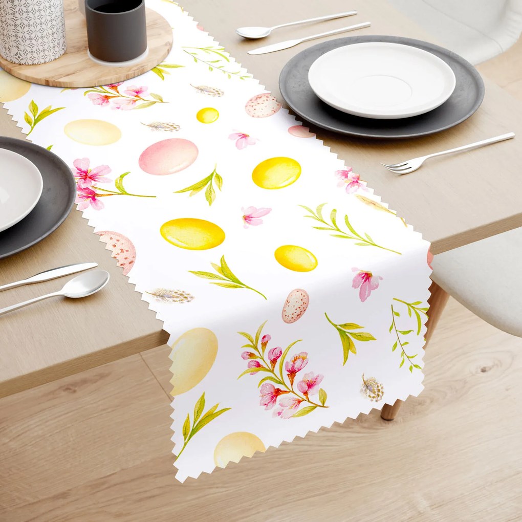 Goldea veľkonočný behúň na stôl teflónový - kraslice s kvetinami 50x120 cm