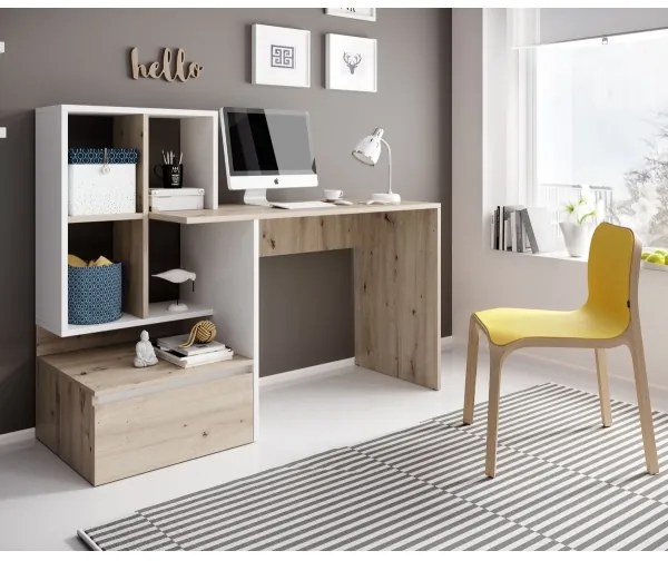 Písací stôl s policou MARLO dub artisan/biela
