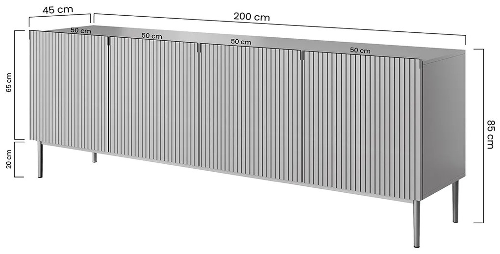Komoda Nicole 200 cm - šalviová / čierne nožičky