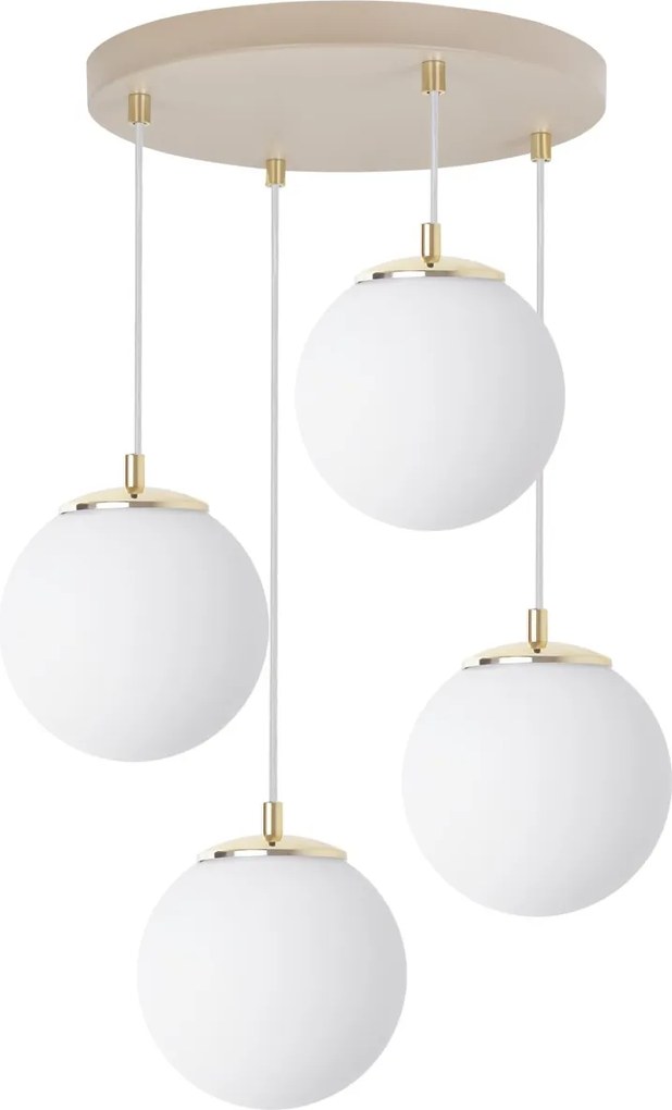 Závesné svietidlo Florence, 4x biele sklenené tienidlo, g/be, o
