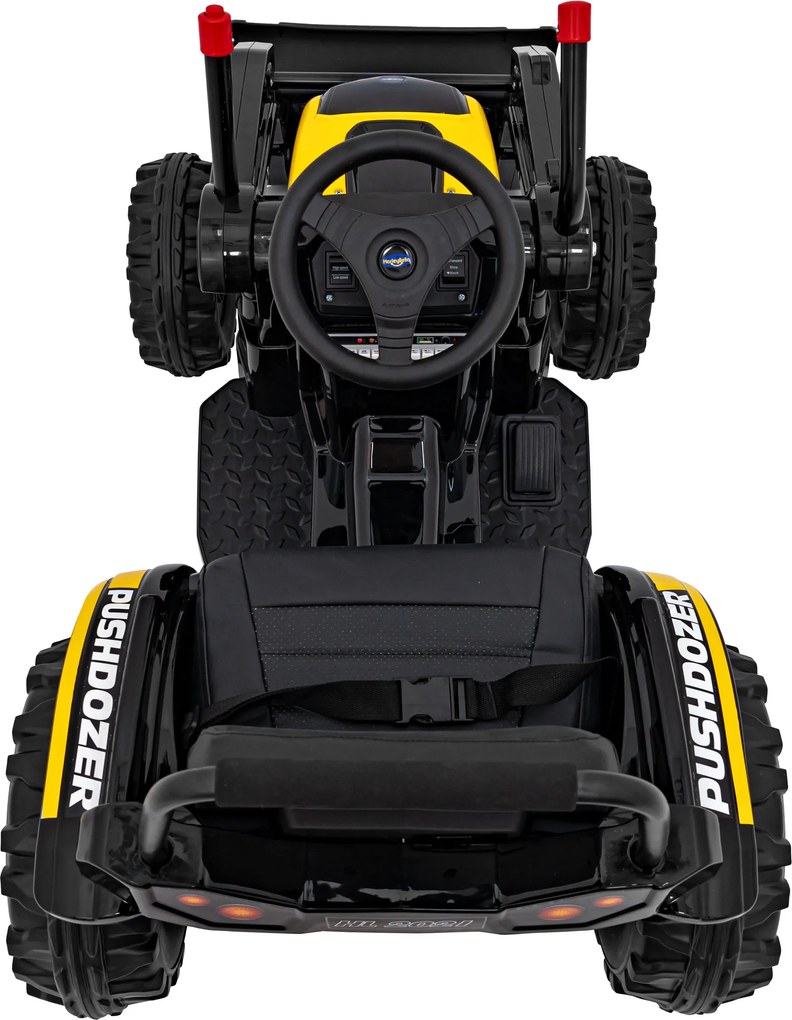 Ramiz Detský traktor na batérie žltý + pohyblivé rameno s lyžicou + diaľkové ovládanie + pomalý štart + FM rádio + LED