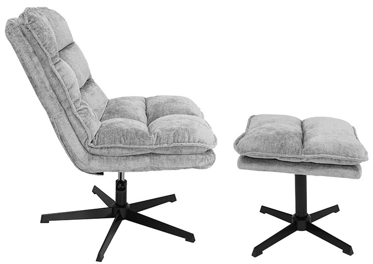 Relaxačné otočné kreslo KATANIA s podnožkou, svetlosivé