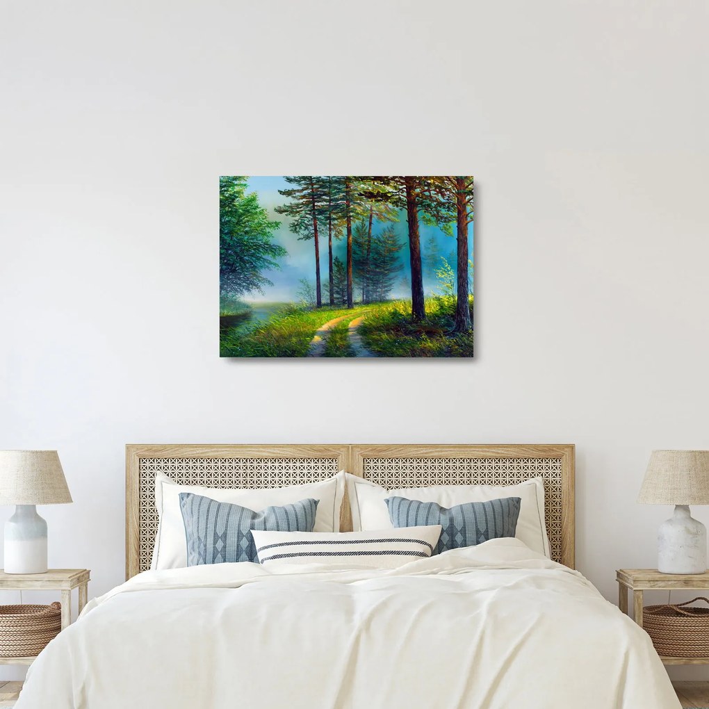 Sklenený obraz - Olejomaľba krajiny (70x50 cm)