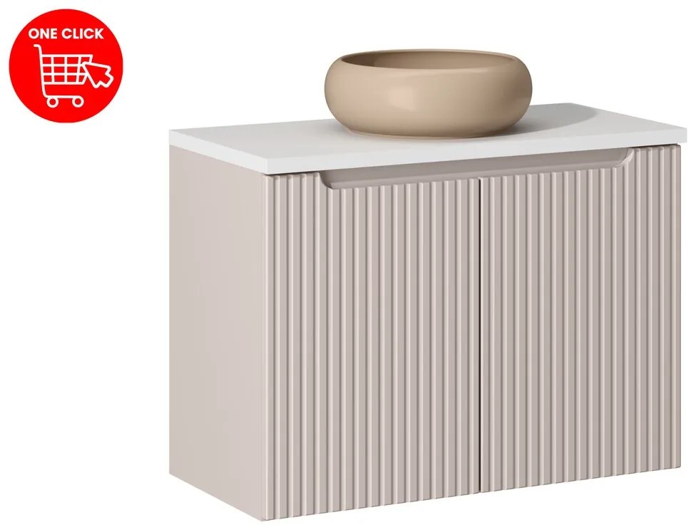 Závěsná skříňka Nova Cashmere I s deskou a umyvadlem 80 cm kašmír/bílá