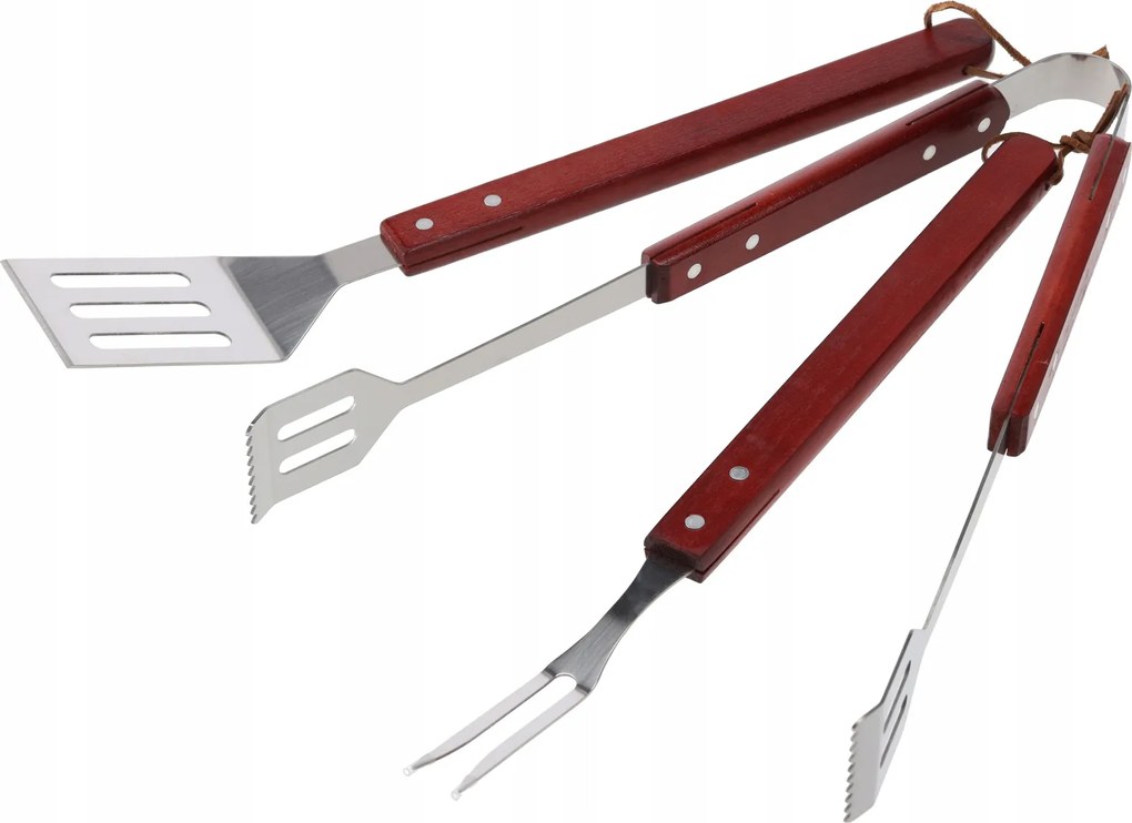 CH 3-dielna sada grilovacieho náradia -lopatka, kliešte, vidlička - červená