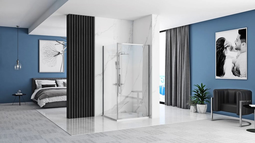Rea Rapid Swing, rohový sprchovací kút 90(dvere) x 90(stena), 6mm číre sklo, chrómový profil, KPL-K2606