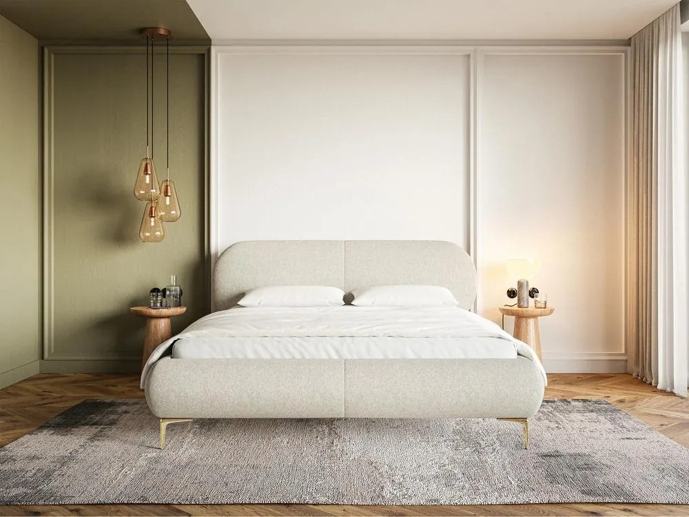 Manželská posteľ 180 cm Octave 180B (s roštom) (svetlobéžová + zlatá). Akcia -20%. Vlastná spoľahlivá doprava až k Vám domov. 1099973