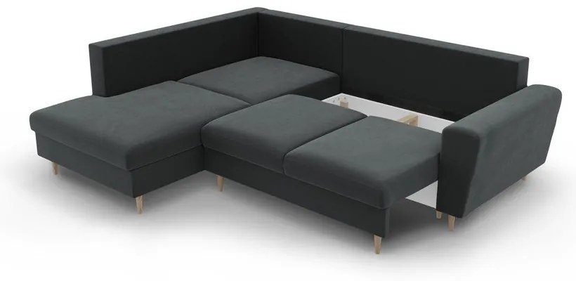 Tmavosivá zamatová rozkladacia/s úložným priestorom rohová pohovka (ľavý roh/do L) Kyoto – Cosmopolitan Design