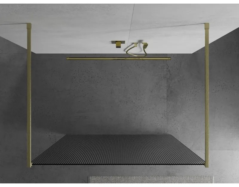 Mexen Kioto, sprchová zástena Walk-In 120 x 200 cm, 8mm sklo s rebrovým vzorom, zlatý matný profil, 800-120-002-55-09