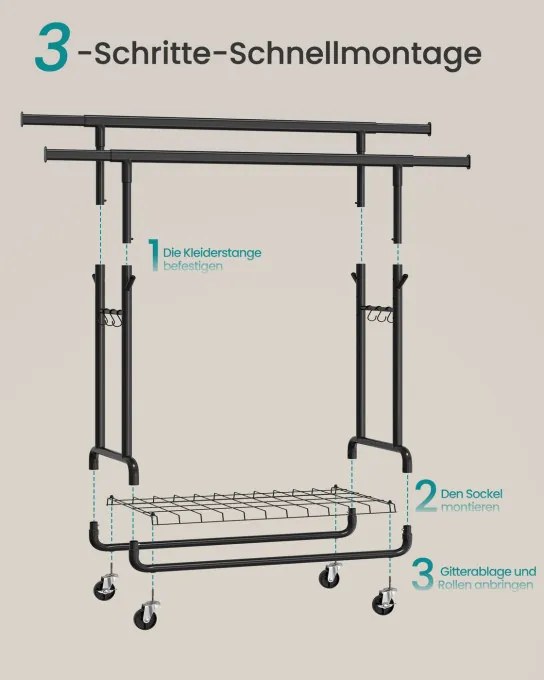 Vešiakový stojan na kolieskach HSR015B01