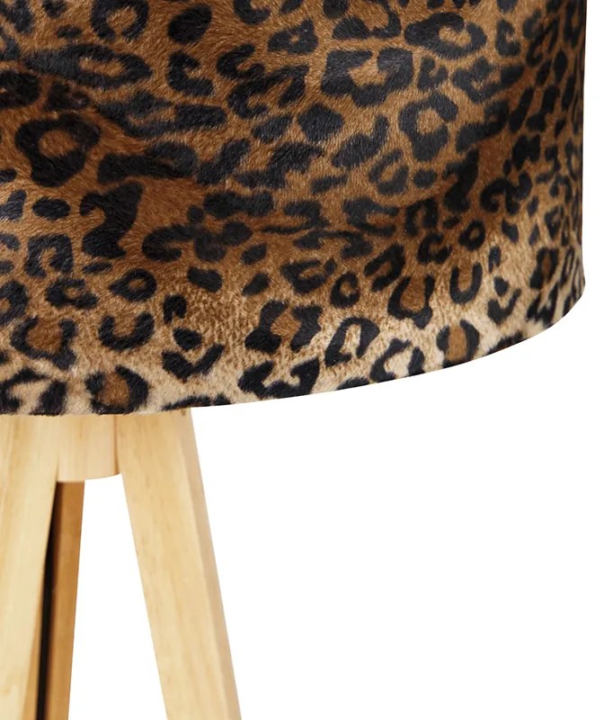 Stojaca lampa trojnožka prírodná s leopardím tienidlom 50 cm - Tripod Classic