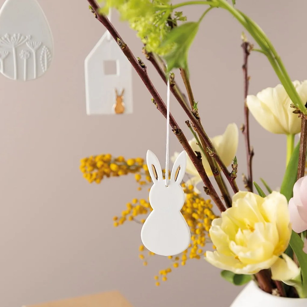 räder Závesná veľkonočná dekorácia White Rabbit / Gold Ears