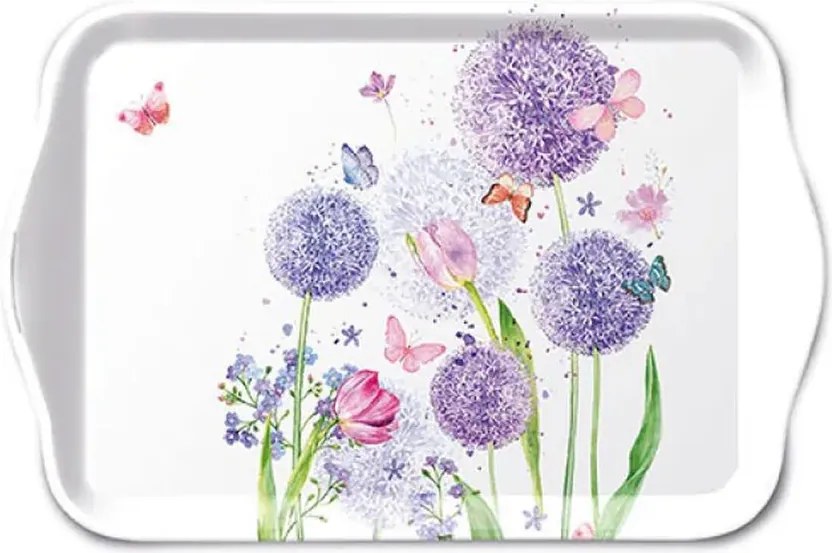 Biela melamínová tácka s okrasným cesnakom Flower Beauty - 13*21 cm