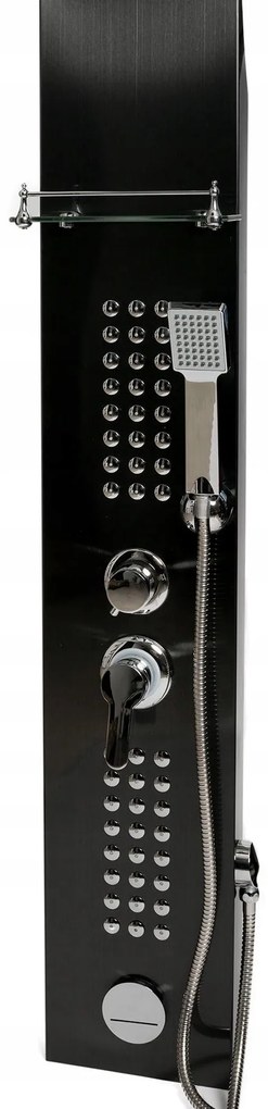 Sprchový rohový panel PIOGGIA 5v1 - s výtokom do vane a policou - čierny matný