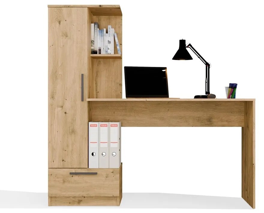 Písací stôl so vstavanou skriňou a policami COSMO dub artisan