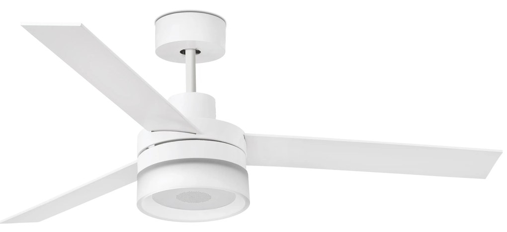FARO BARCELONA Stropný ventilátor na diaľkové ovládanie s LED osvetlením a reproduktorom ICE, 3 rýchlosti, biely