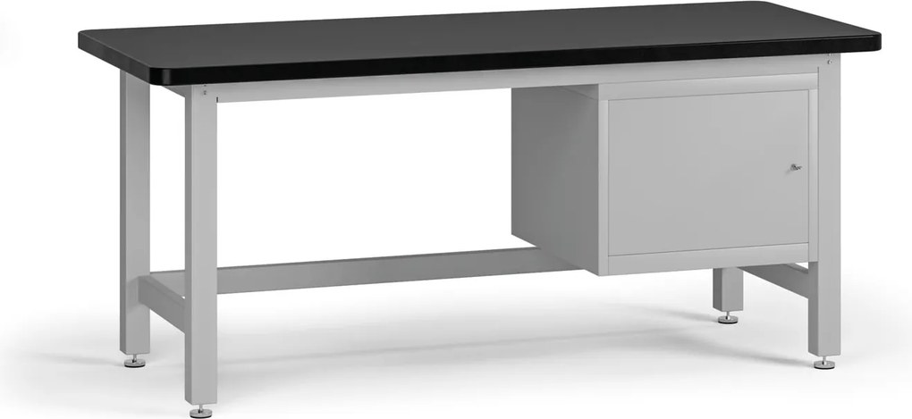 Pracovný stôl do dielne G4 so závesnou skrinkou na náradie, MDF + PVC doska, 1800 x 750 x 800 mm, sivá