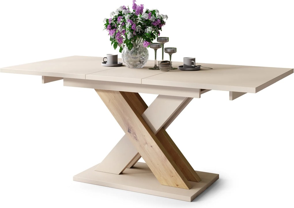 KARO béžový / dub artisan - MODERNÝ ROZKLADACÍ STÔL DO 180 cm!