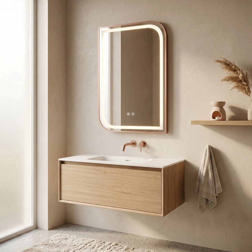 Rea ZONE, LED zrkadlo 50x70cm v ráme, brúsené ružové zlato, HOM-00304