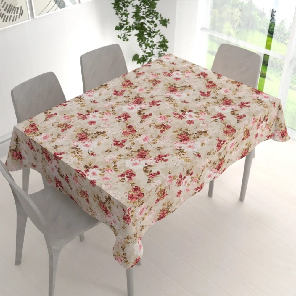 Biante Veľký dekoračný obdĺžnikový obrus Leona LN-167 Plané ruže na béžovom 180x220 cm