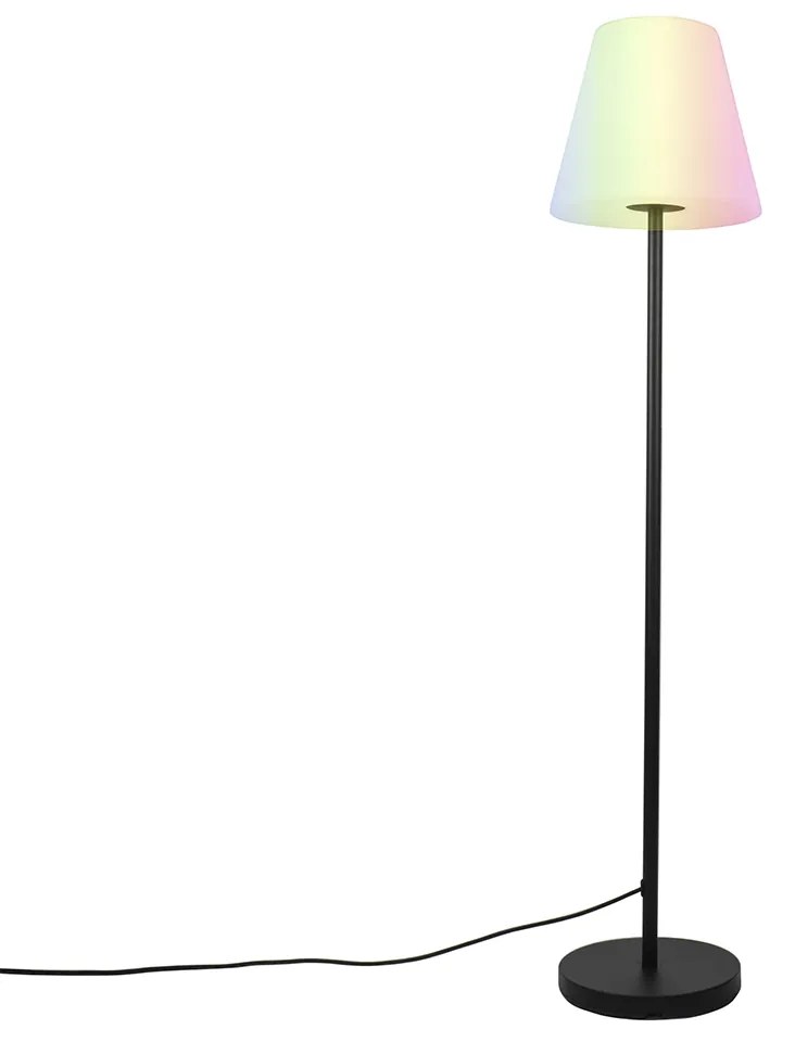 Inteligentná stojaca lampa čierna s bielym tienidlom 35 cm IP65 vrátane LED - Virginia