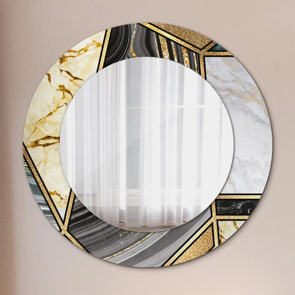 Mramor a zlato Okrúhle dekoračné zrkadlo na stenu