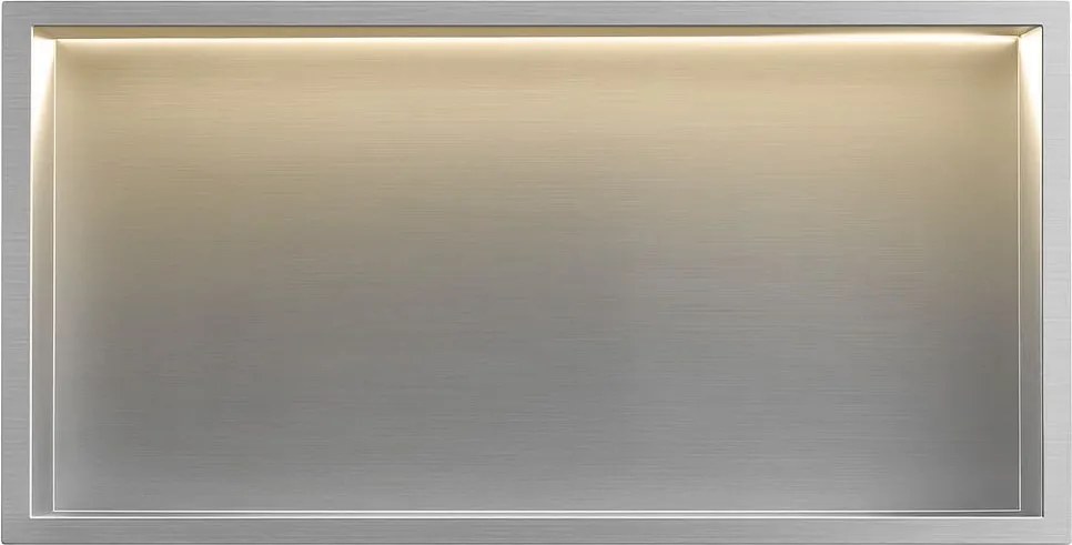 Rea Vstavaná kúpeľňová polica s LED osvetlením 60x30 cm, kartáčovaná oceľ