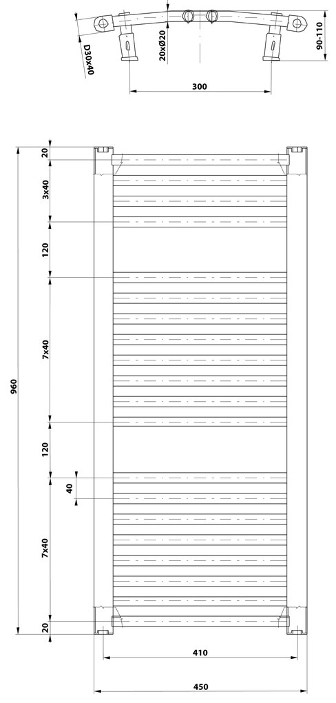 Aqualine Aqualine, ORBIT vykurovacie teleso s bočným pripojením 450x960 mm, 447 W, biela, ILO94T
