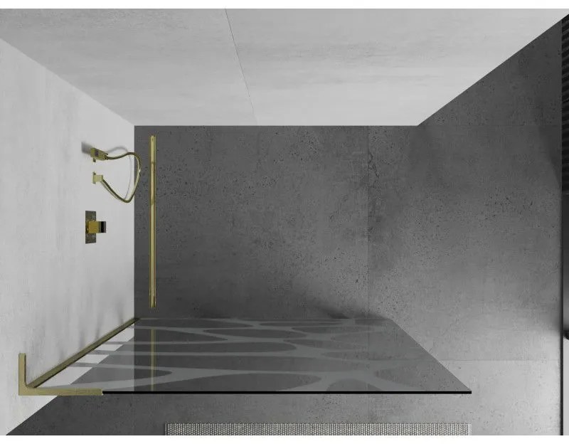 Mexen Kioto L, sprchová zástena Walk-In 80 x 200 cm, 8mm číre sklo biely vzor, zlatý matný profil, 800-080-103-55-97