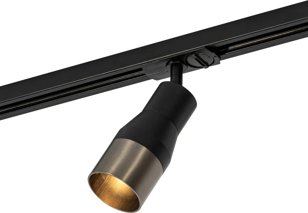 Moderný bodový reflektor čierny s gunmetalom pre 1-fázový koľajnicový systém GU10 50mm - Iconic Kohua