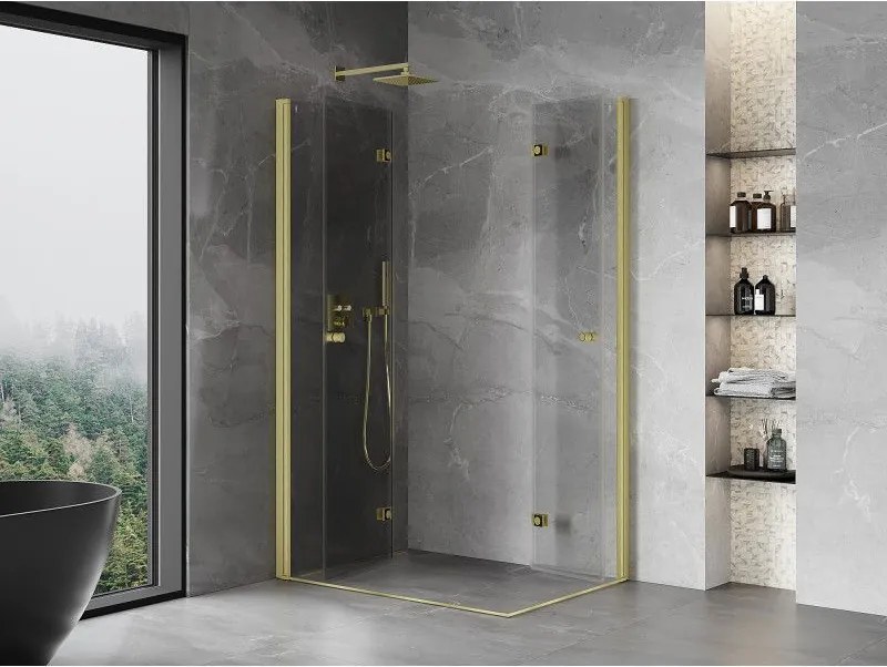 Mexen Mist-F Duo, skladací sprchový kút 110 x 95 cm, číre sklo, zlatý matný profil, 8A6-110L-095P-55-00