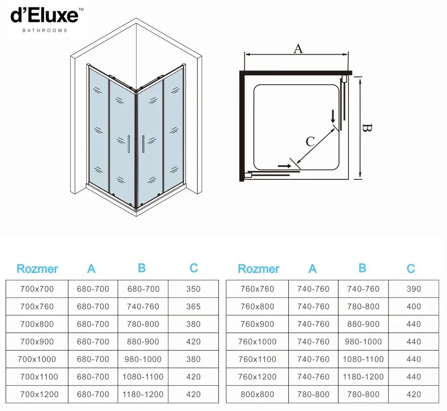 D‘Eluxe - SPRCHOVÉ KÚTY - Sprchový kút RECTANG CI95X 70-120xcm sprchový kút obdĺžnikový číre 6 chróm univerzálna - ľavá/pravá 110 195 110x90x195 48.6