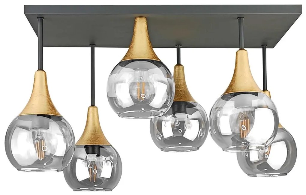 Prisadený luster SOMA 6xE27/60W/230V čierna/zlatá/číra