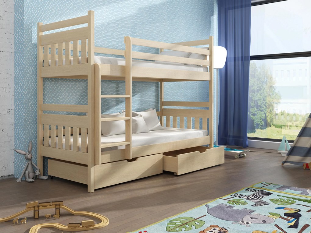 Detská poschodová posteľ 90 cm Aras (borovica). Akcia -20%. Vlastná spoľahlivá doprava až k Vám domov. 615002