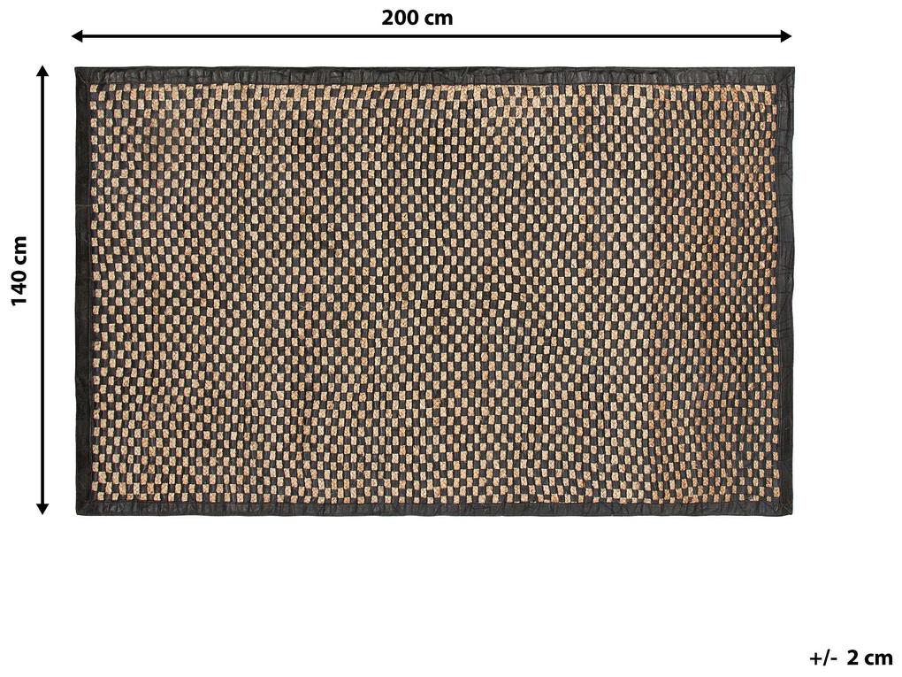 Kožený koberec 140 x 200 cm čierna/béžová GERCE II Beliani