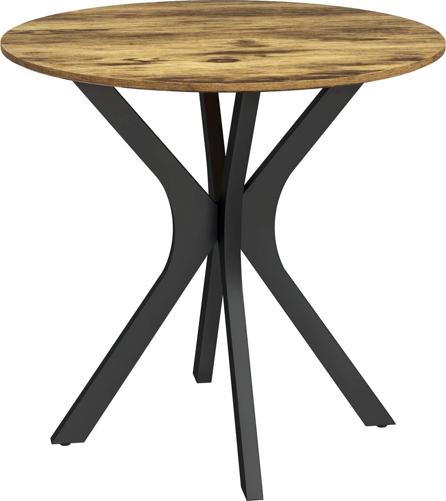 HOMCOM Jedálenský stôl 78 x 78 cm okrúhly stôl pre 2 osoby s oceľovým rámom Spider, kávový stôl do kuchyne, jedálne a obývačky, Rustikálna hnedá | Aos