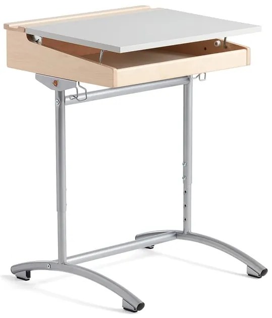 Výškovo nastaviteľný študentský stôl ACCESS, laminát - šedá, breza