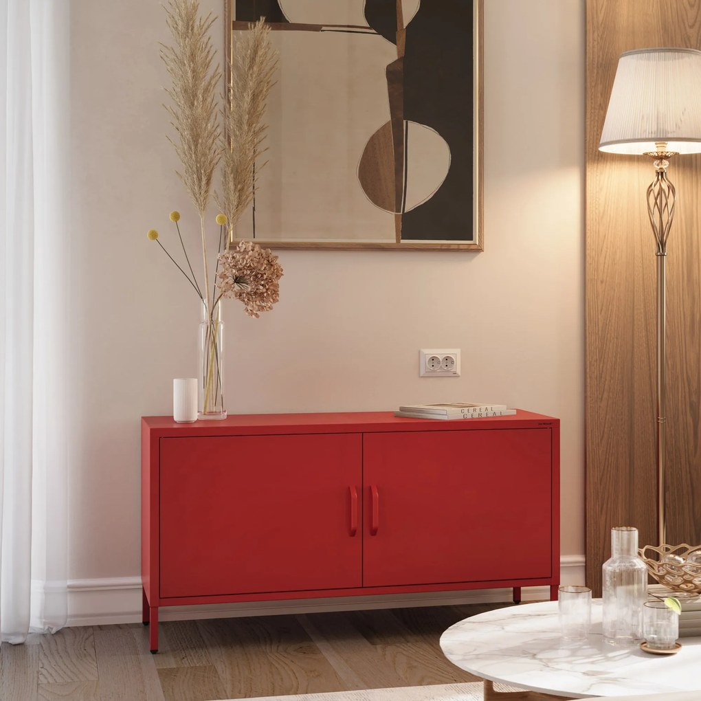 TV skrinka kovová na nožičkách červená, 1150x595x400 mm: ROSA Modern