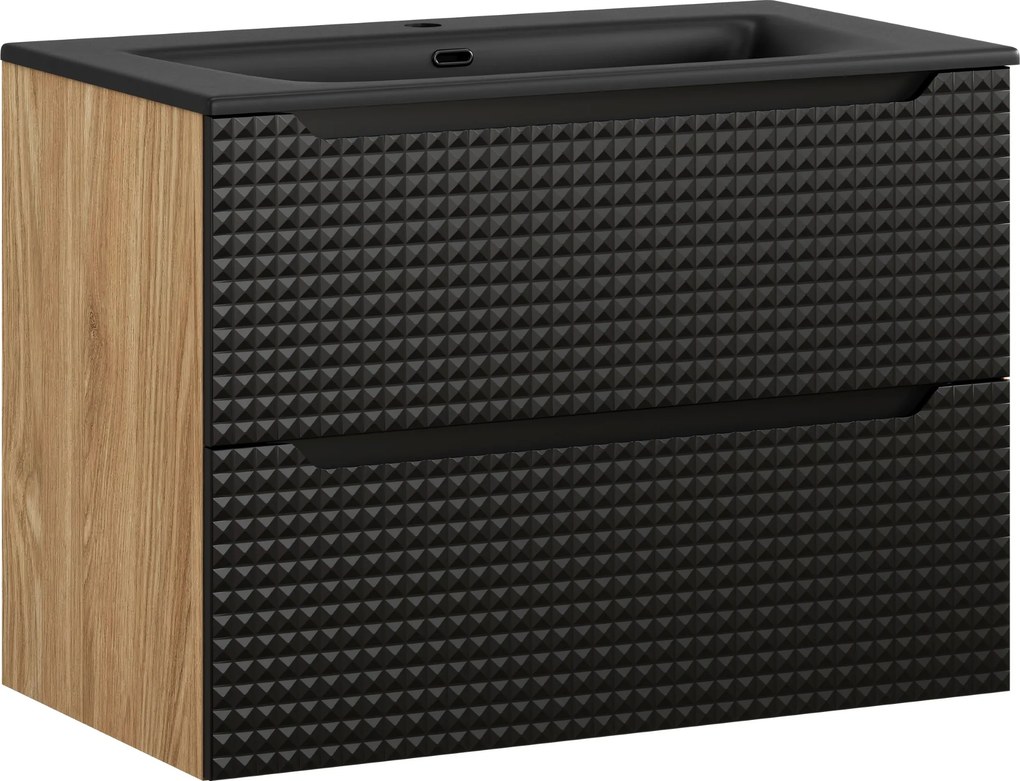Comad Kúpeľňová skrinka s keramickým umývadlom Luxor Black 80 cm - čierna matná