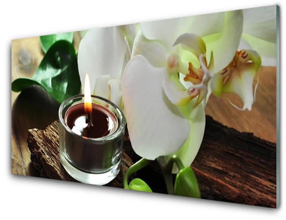 Skleneny obraz Orchidea sviece do kúpeľov 125x50 cm