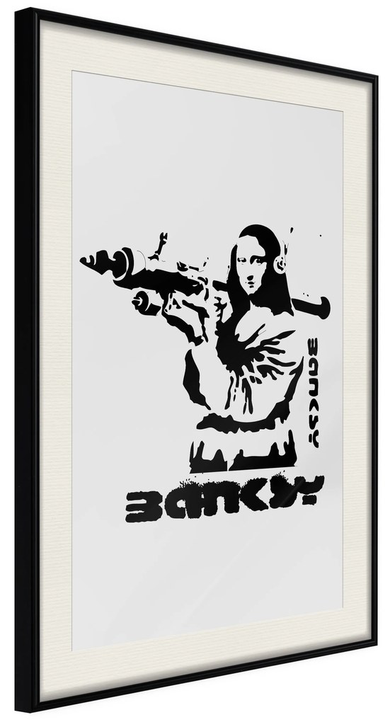 Artgeist Plagát - Mona Lisa with a Bazooka [Poster] Veľkosť: 20x30, Verzia: Zlatý rám s passe-partout